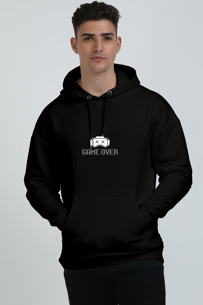 Level up your style with our Black Oversized Hoodie featuring a bold ‘Game Over’ print!