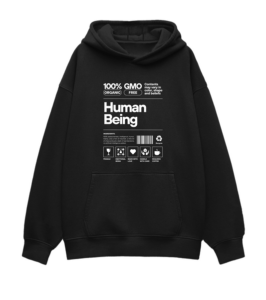 Embrace Unique Style with Our Black Oversized ‘Human Being’ Abstract Hoodie!