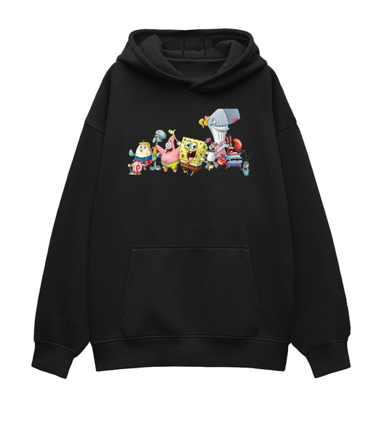 Unleash Your Inner Kid with Our Black Oversized Spongebob Square Pants Hoodie!