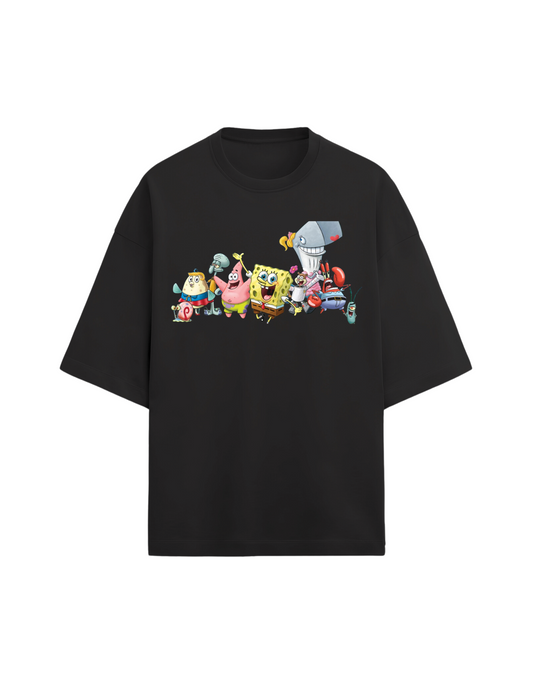 Add Fun and Style with Our Black Oversized Spongebob Cartoon T-Shirt!